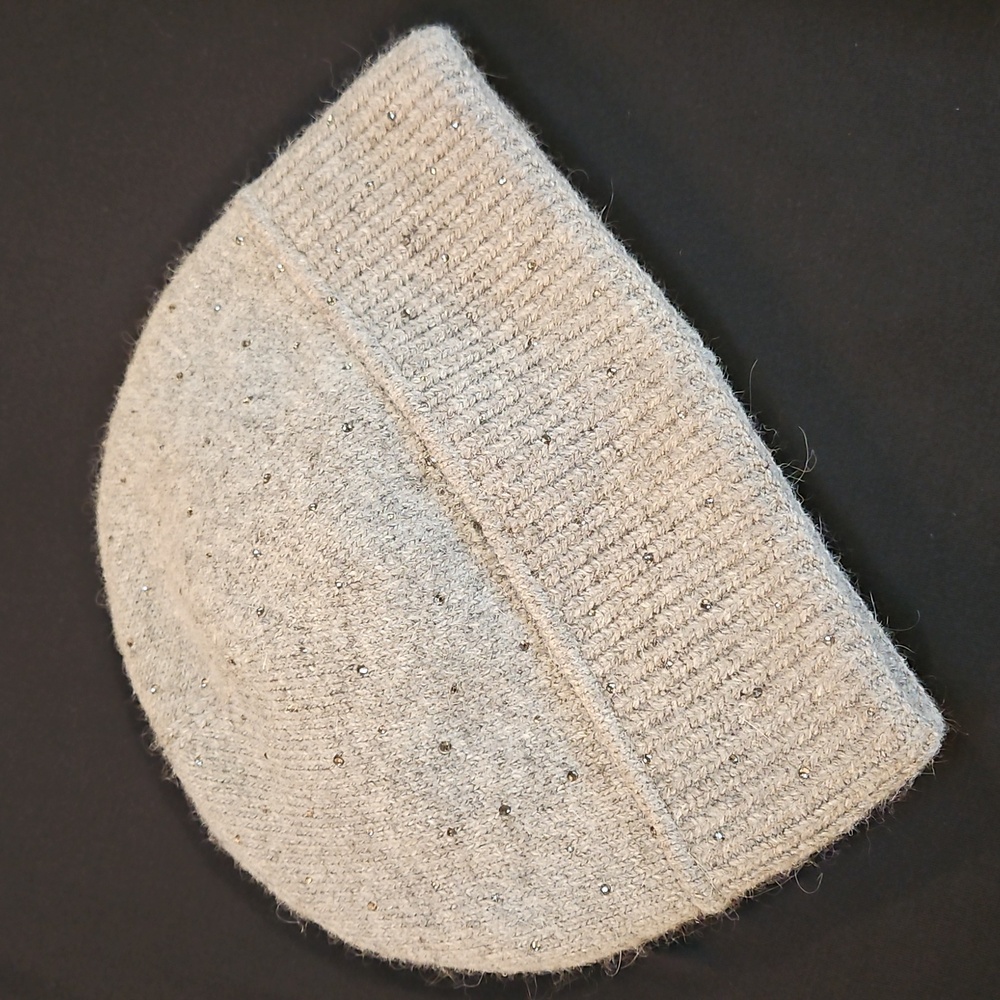 Cashmere Beanie Hat Sparkles Rhinestones Gray